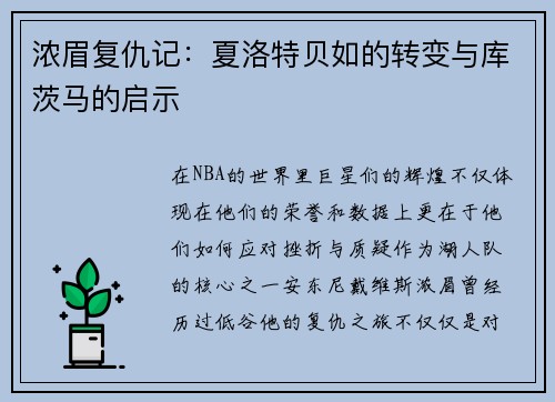 浓眉复仇记：夏洛特贝如的转变与库茨马的启示