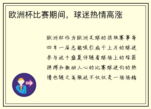 欧洲杯比赛期间，球迷热情高涨